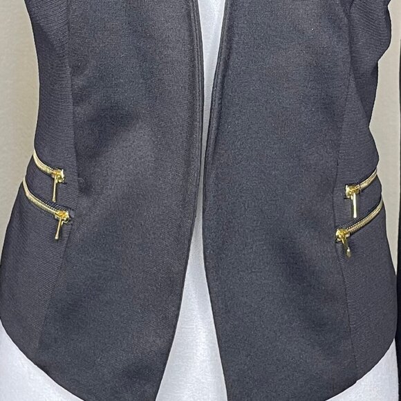 Shinestar Black Cropped Moto Blazer Gold Zipper Accent Open Front Size Large - Picture 2 of 8